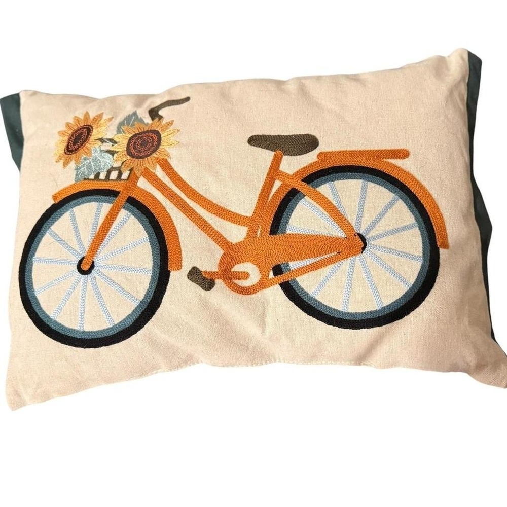 Vintage Cottagecore Grannycore Bicycle with sunflowers embroidered pillow